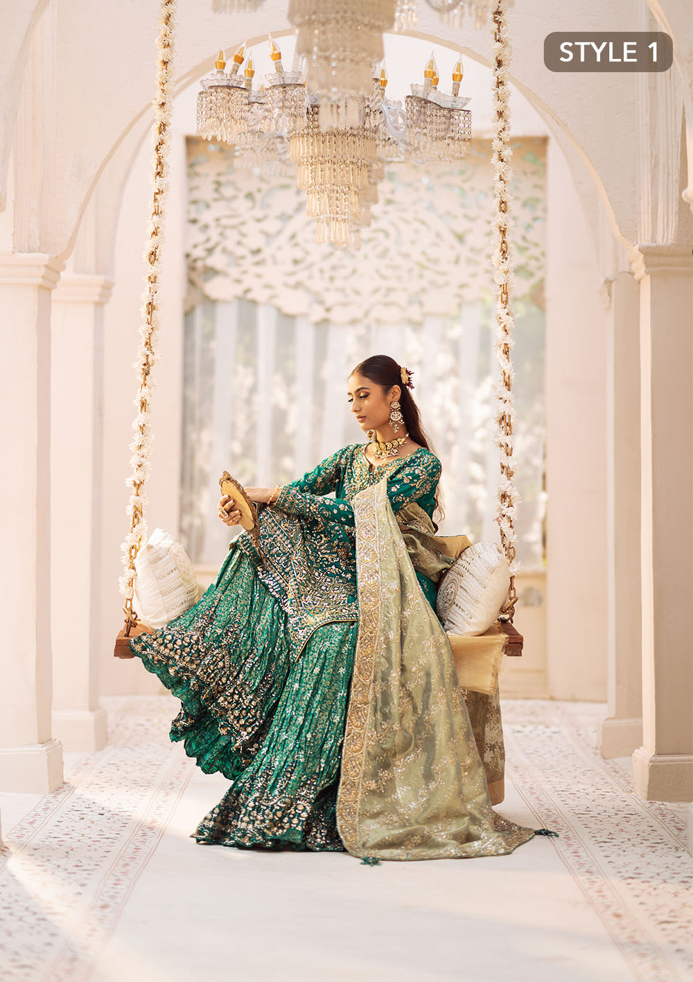 Aik Atelier Wedding Festive 24 Vol 2 LOOK 09 – Emerald Green Pakistani Dress with intricate embroidery and embellishments. Shop elegant Asian dresses at Maria Faisal.