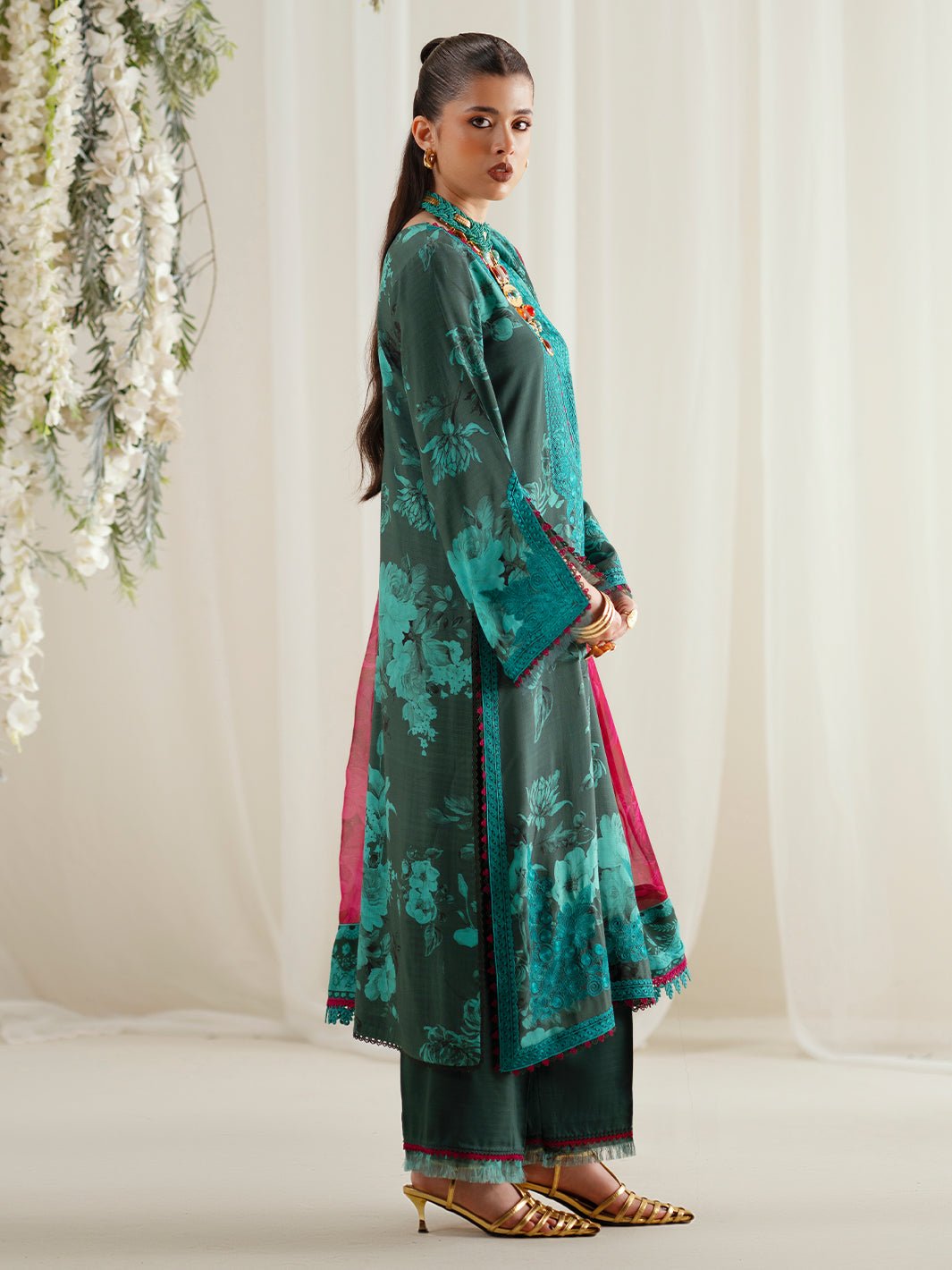 Bin Ilyas | Eres Bonita Viscose 25 | 1106 - B - is Dark Teal Green dress from Bin Ilyas - Ladies Clothes - Maria Faisal