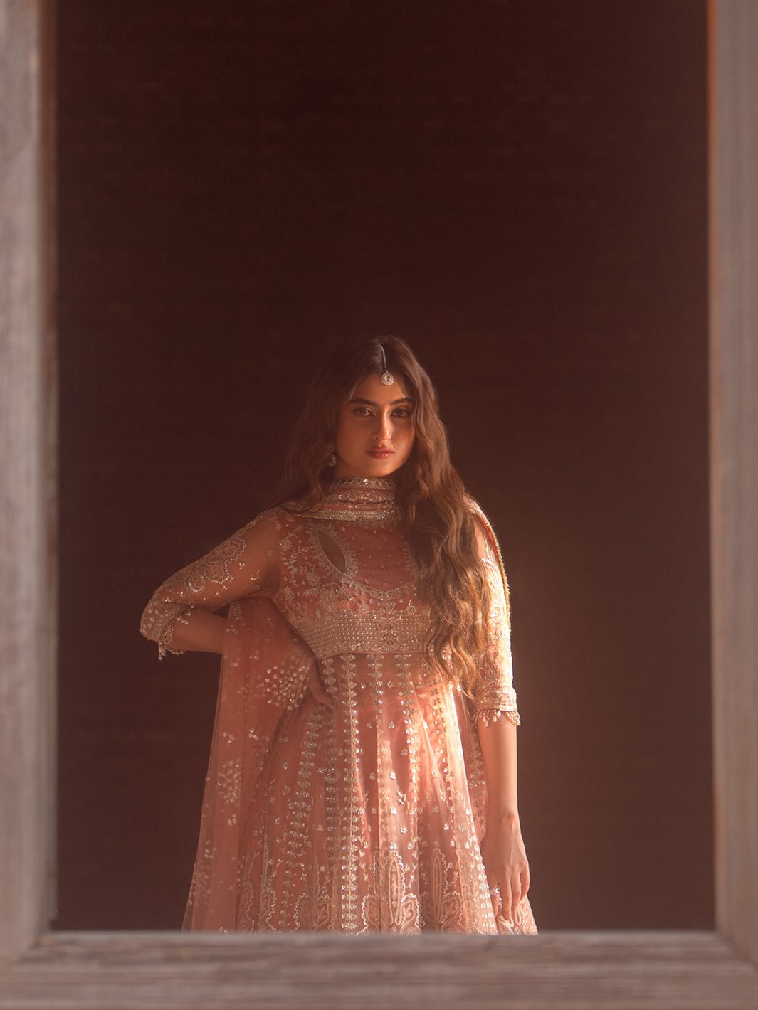Bin Ilyas | Sona Gachi Luxury Formals | D - 604 - is Salmon Pink dress from Bin Ilyas - Ladies Clothes - Maria Faisal