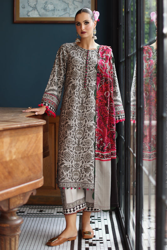Charizma | C Prints Winter 25 | 3 - PC Unstitched Printed Linen Collection CPW5 - 09 - is Grey dress from Charizma - Ladies Clothes - Maria Faisal