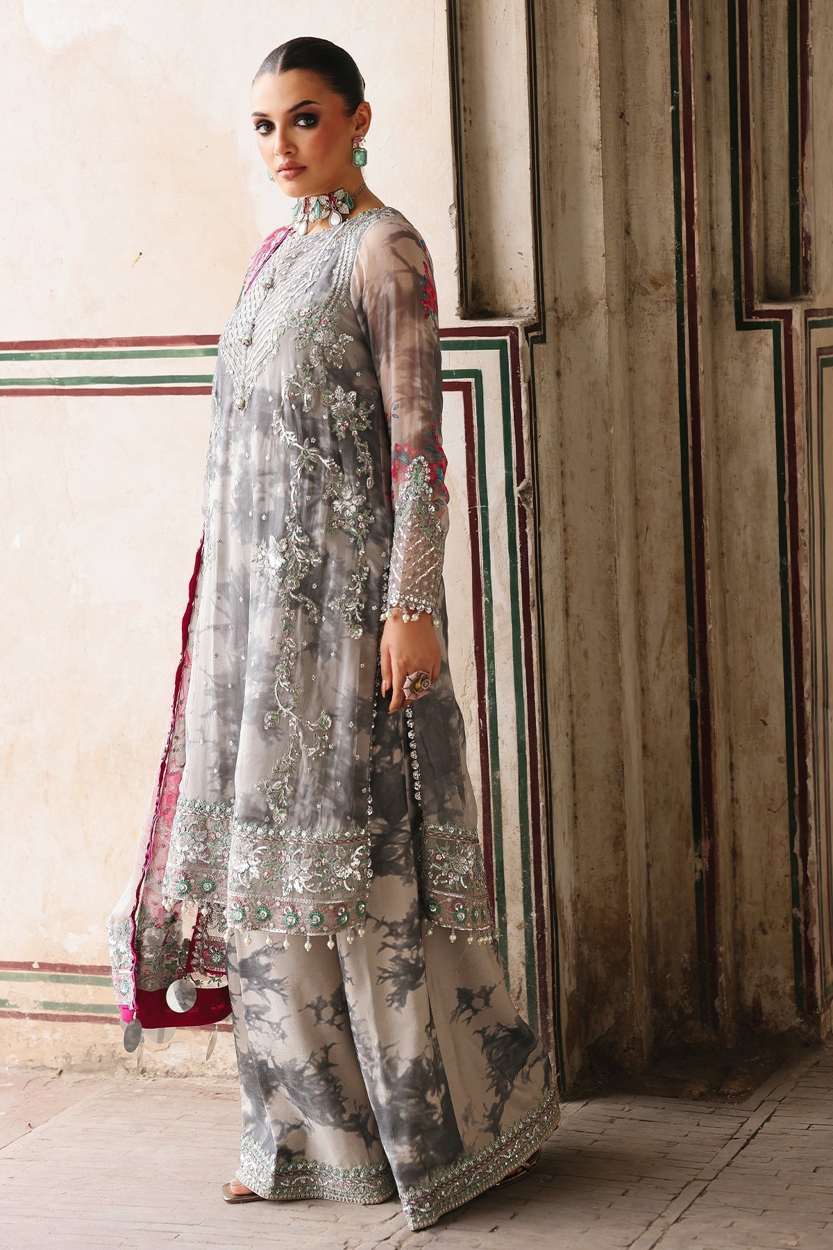 Charizma | Vasal Chiffon 25 | VSL25 - 27 F - is Gray Olive dress from Charizma - Ladies Clothes - Maria Faisal