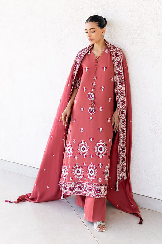 Cross Stitch | Cotton Satin 25 | DUSTY SUNSET - is Coral Red dress from Cross Stitch - Ladies Clothes - Maria Faisal