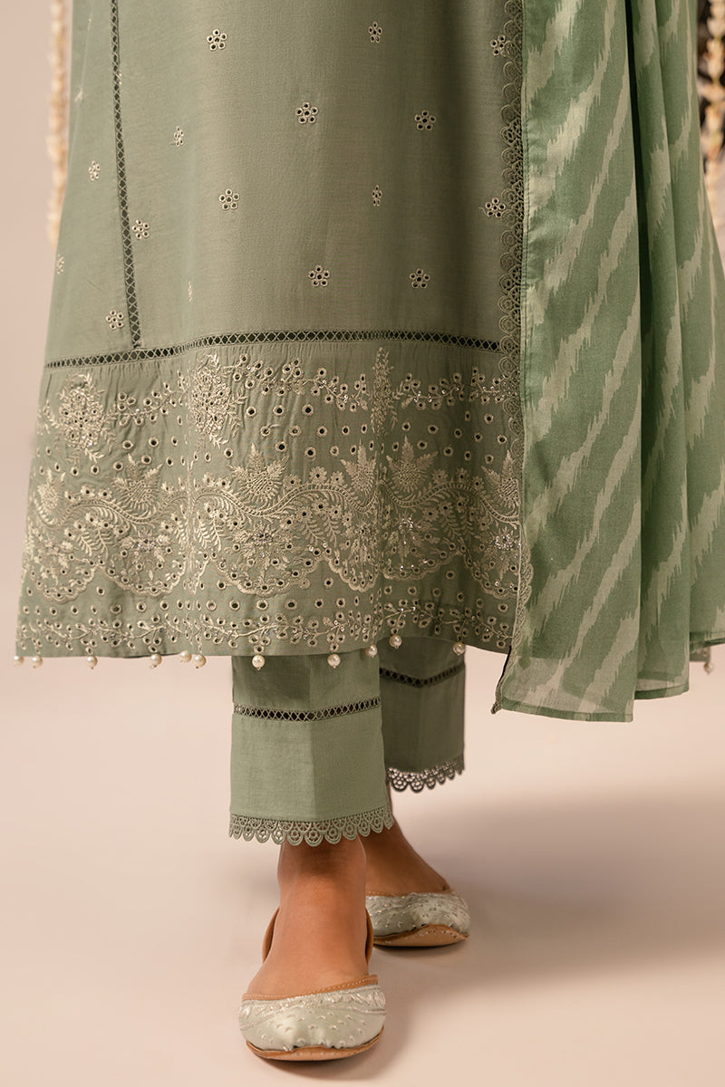 Cross Stitch | Mahiri Embroidered Collection 24 | Sage Green - Ladies Clothes - Maria Faisal