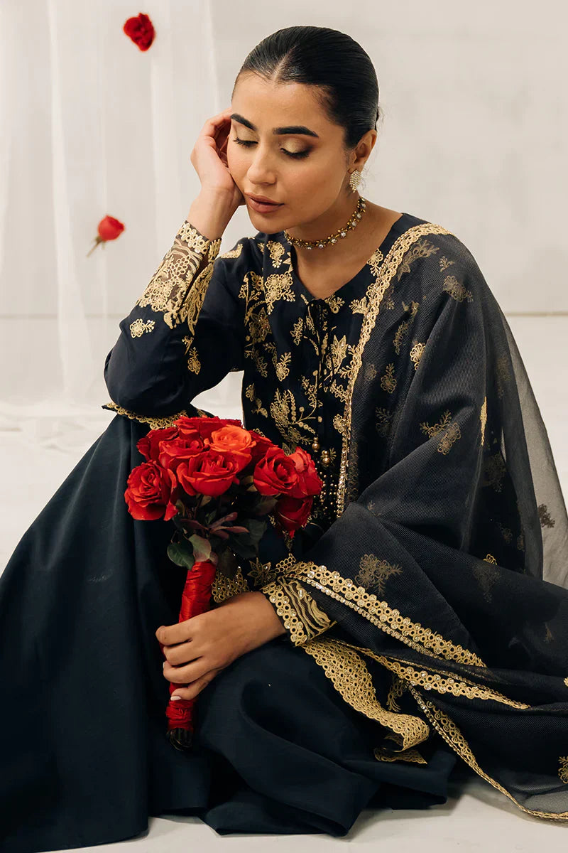 Cross Stitch | Luxe Atelier 24 | Charcoal Tint - Ladies Clothes - Maria Faisal