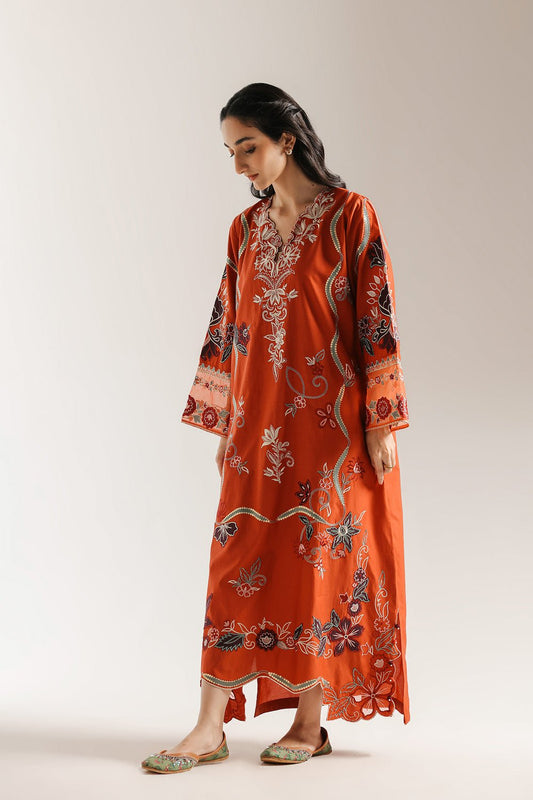 Ethnic | Rozana Collection 25 | Embroidered Dress 01A - is Orange dress from Ethnic - Ladies Clothes - Maria Faisal