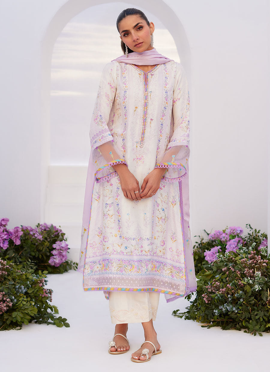 Farah Talib Aziz | Zaza Prints 24 | THISTLE LILAC SHIRT AND DUPATTA - Ladies Clothes - Maria Faisal