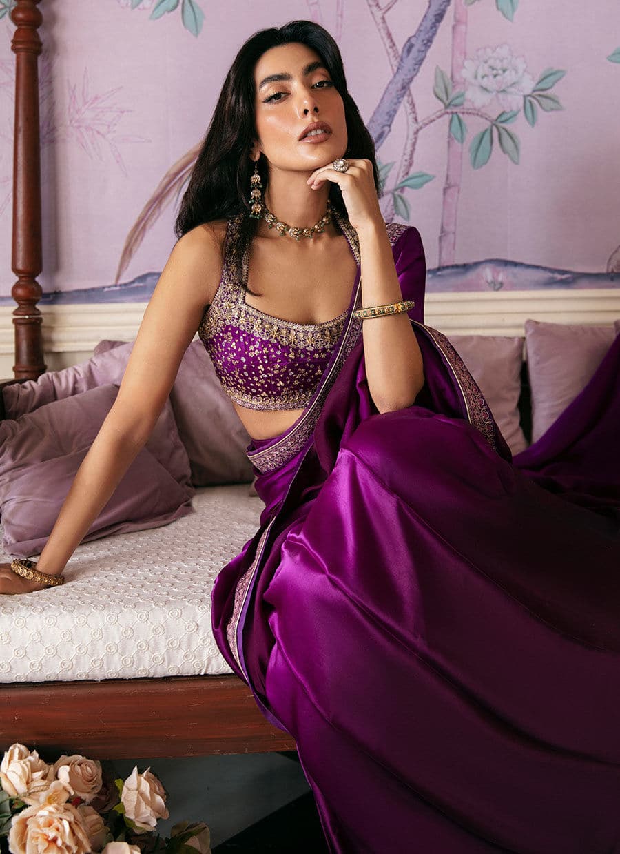 Farah Talib Aziz | Mayna Festive Luxe | AIGUL AUBERGINE SAREE