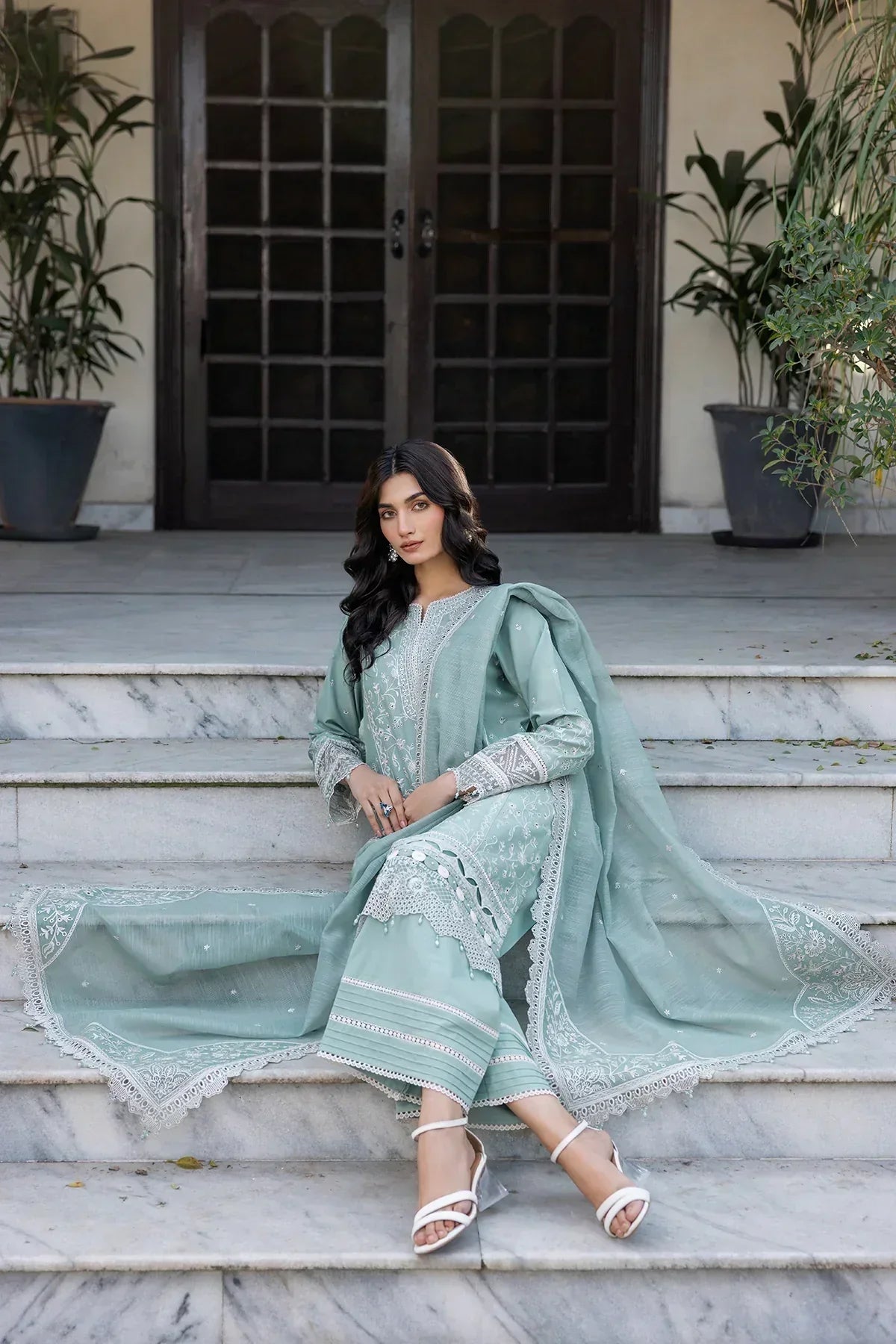 Farasha | Bahaar Embroidered Lawn | Aqua Pearl - Ladies Clothes - Maria Faisal