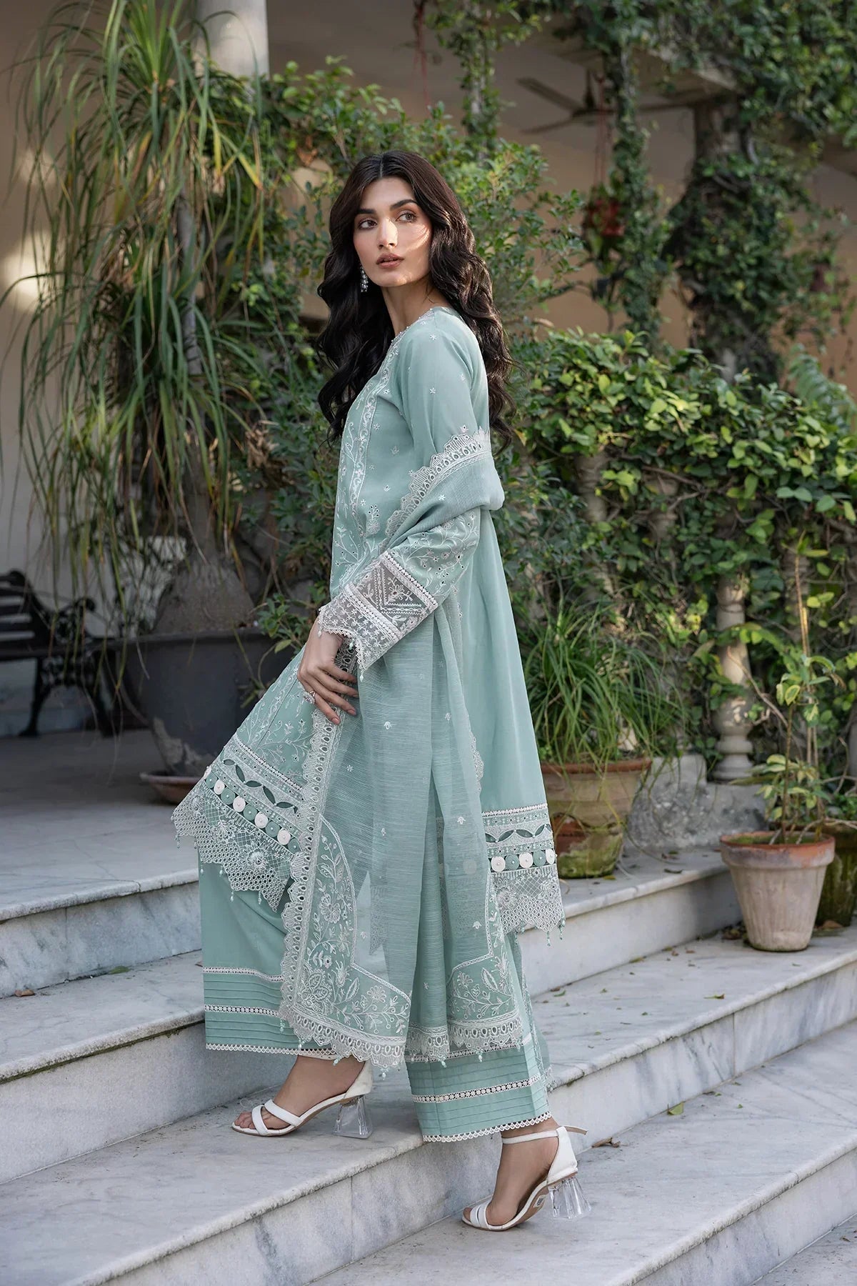 Farasha | Bahaar Embroidered Lawn | Aqua Pearl - Ladies Clothes - Maria Faisal