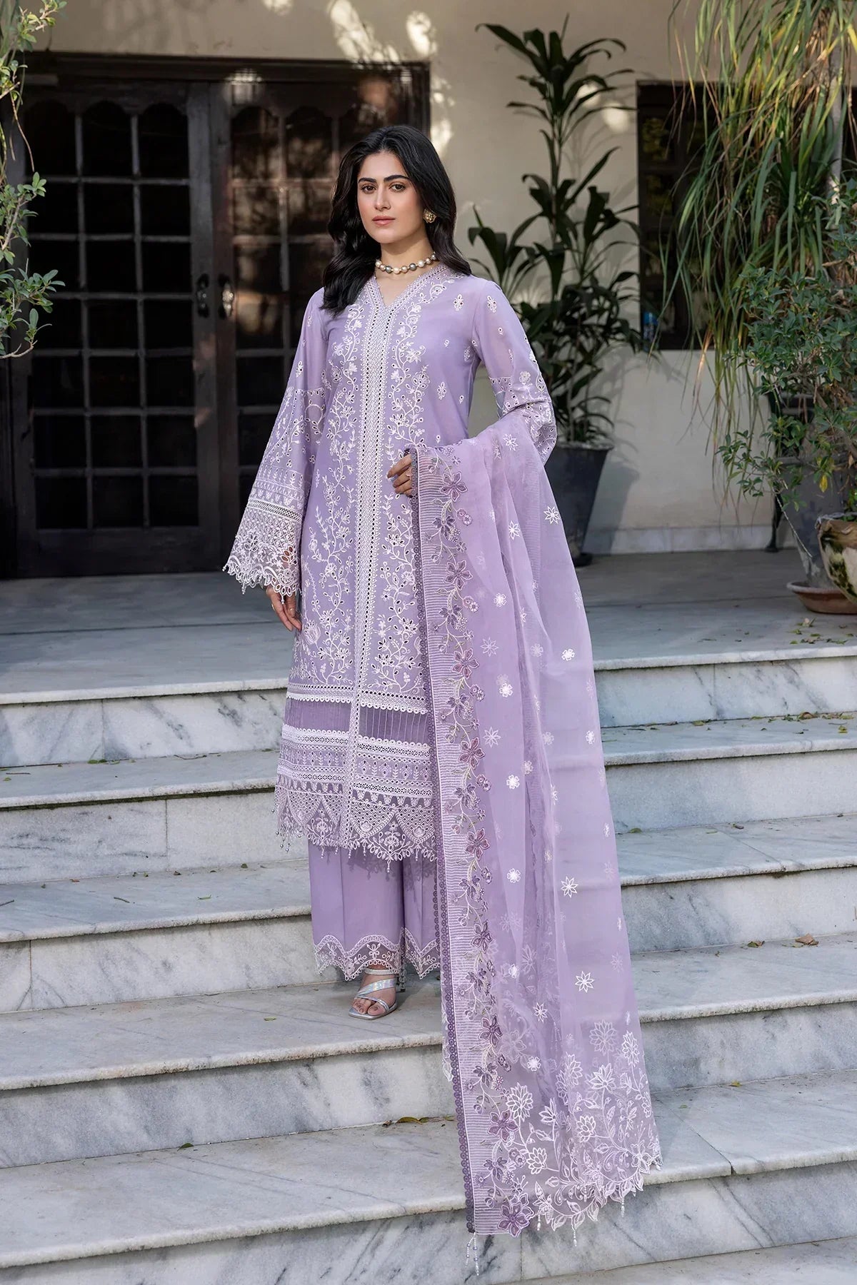 Farasha | Bahaar Embroidered Lawn | Lilac Florine - Ladies Clothes - Maria Faisal