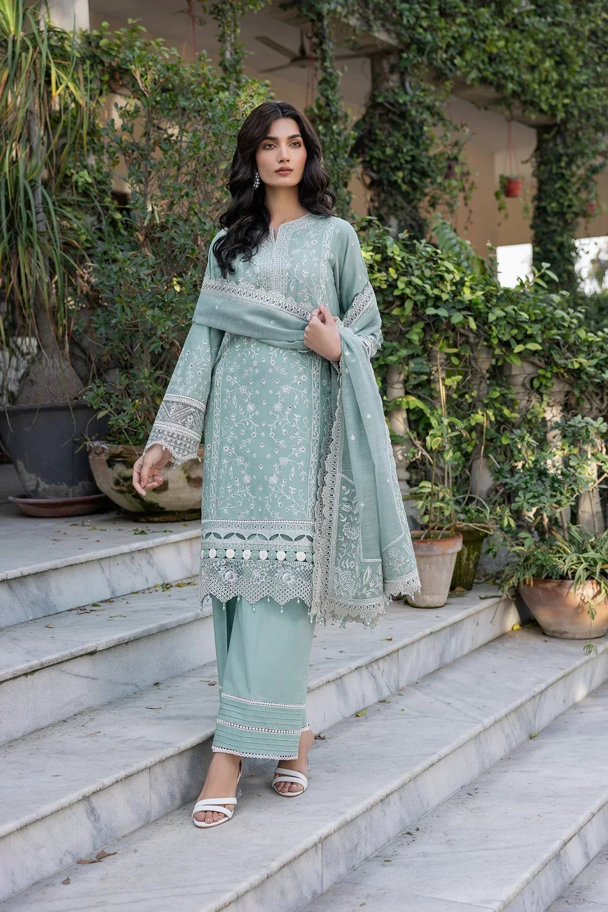 Farasha | Bahaar Embroidered Lawn | Aqua Pearl - Ladies Clothes - Maria Faisal