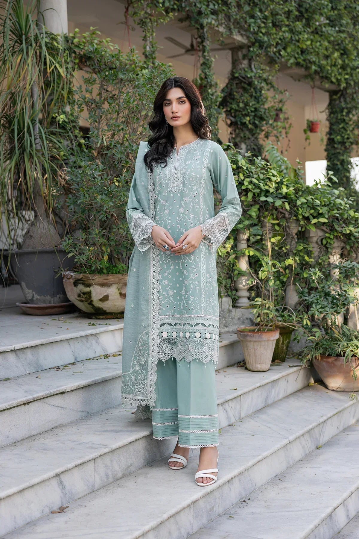 Farasha | Bahaar Embroidered Lawn | Aqua Pearl - Ladies Clothes - Maria Faisal