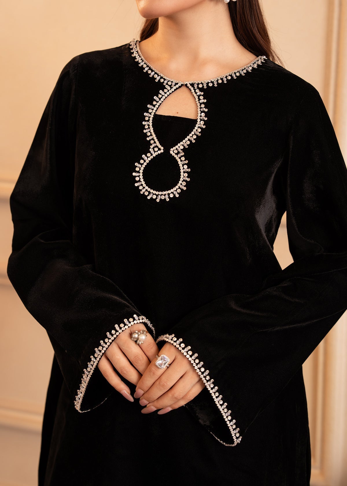 Fozia Khalid | The Velvet Rise 25 | NOIR GLEAM - Formal Dress - available at Maria Faisal in UK and USA.