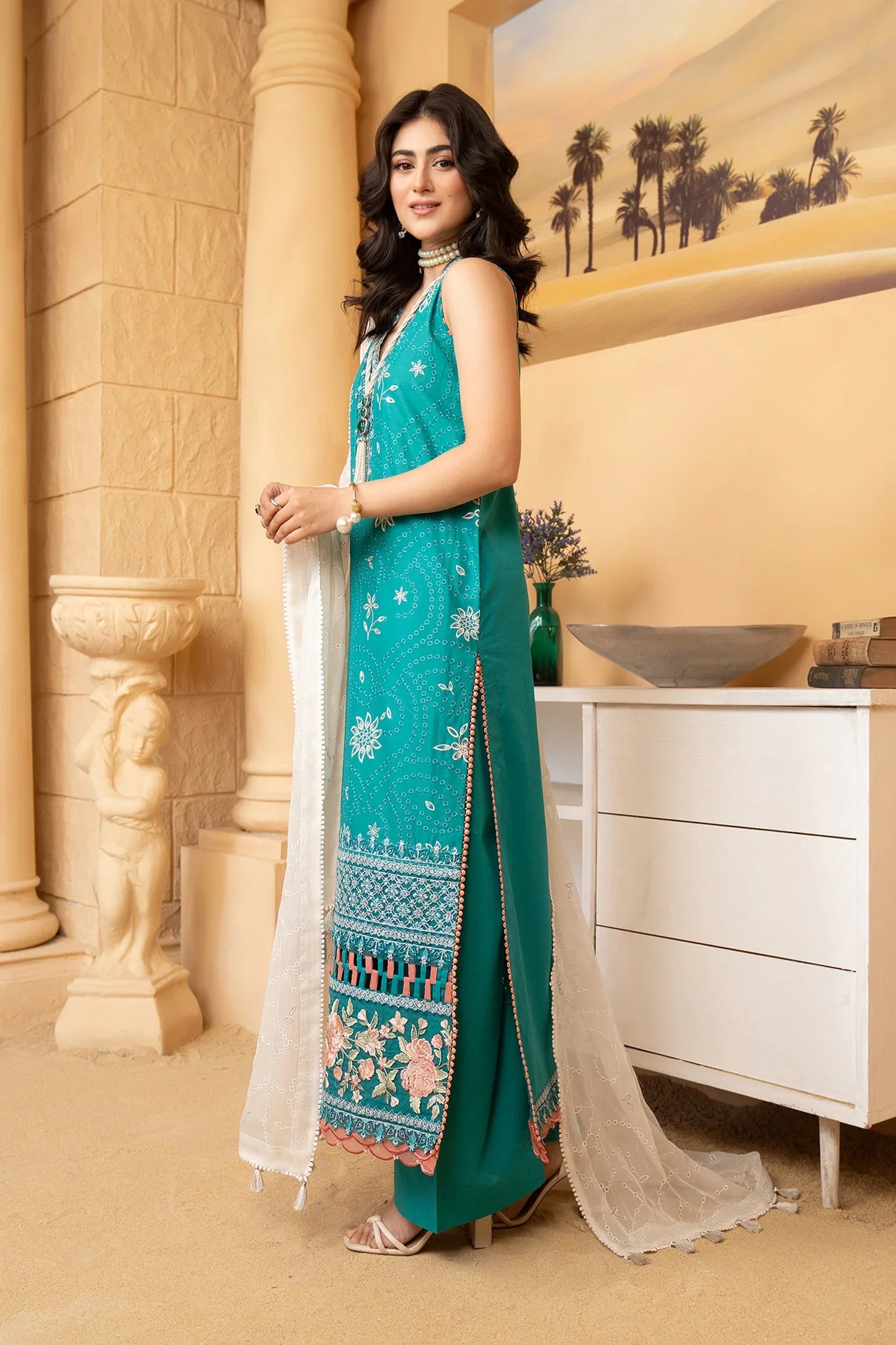Hemstitch | Summer Luxury Lawn 24 | Turquoise - Ladies Clothes - Maria Faisal
