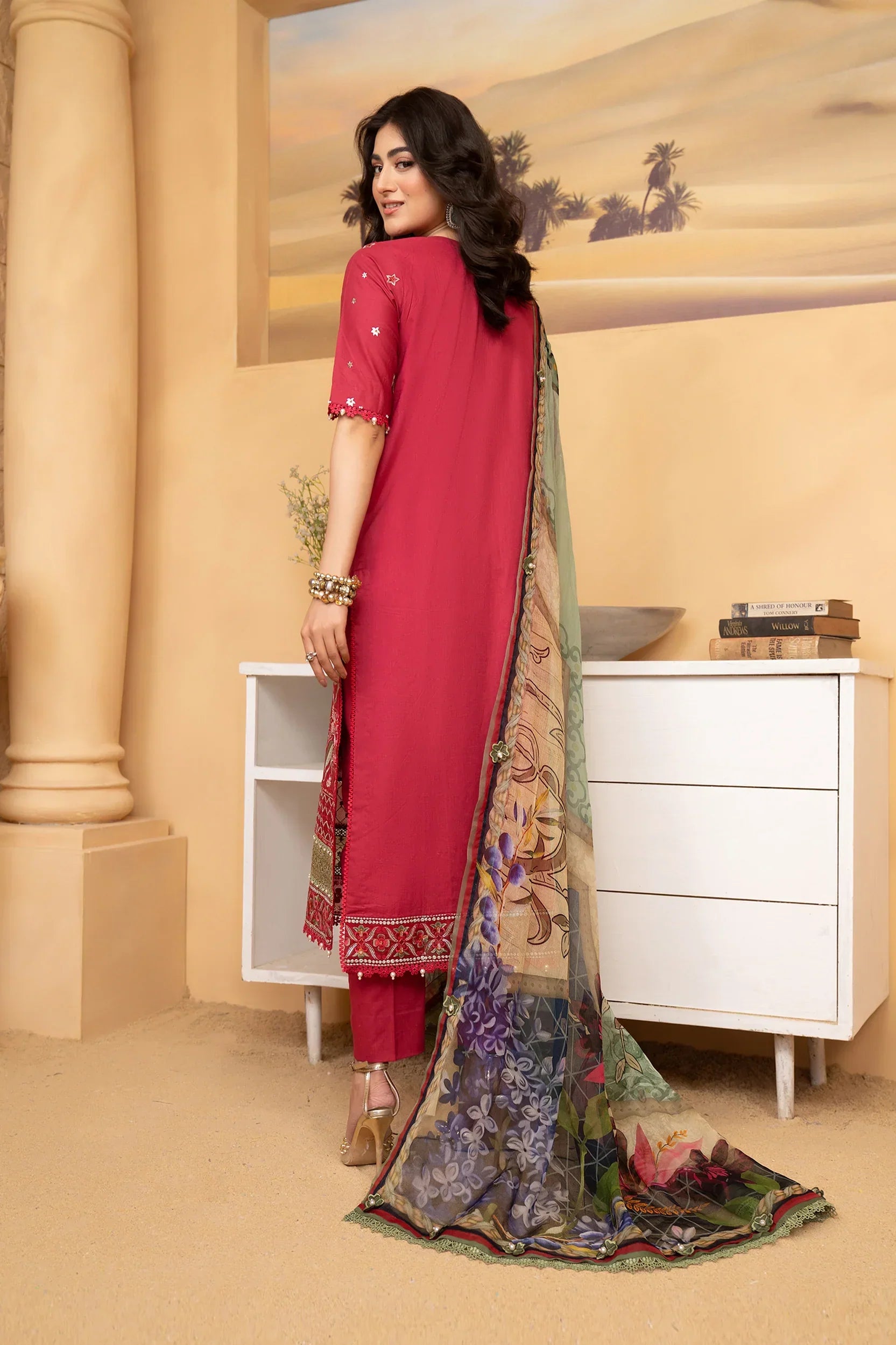 Hemstitch | Summer Luxury Lawn 24 | Scarlet Red - Ladies Clothes - Maria Faisal