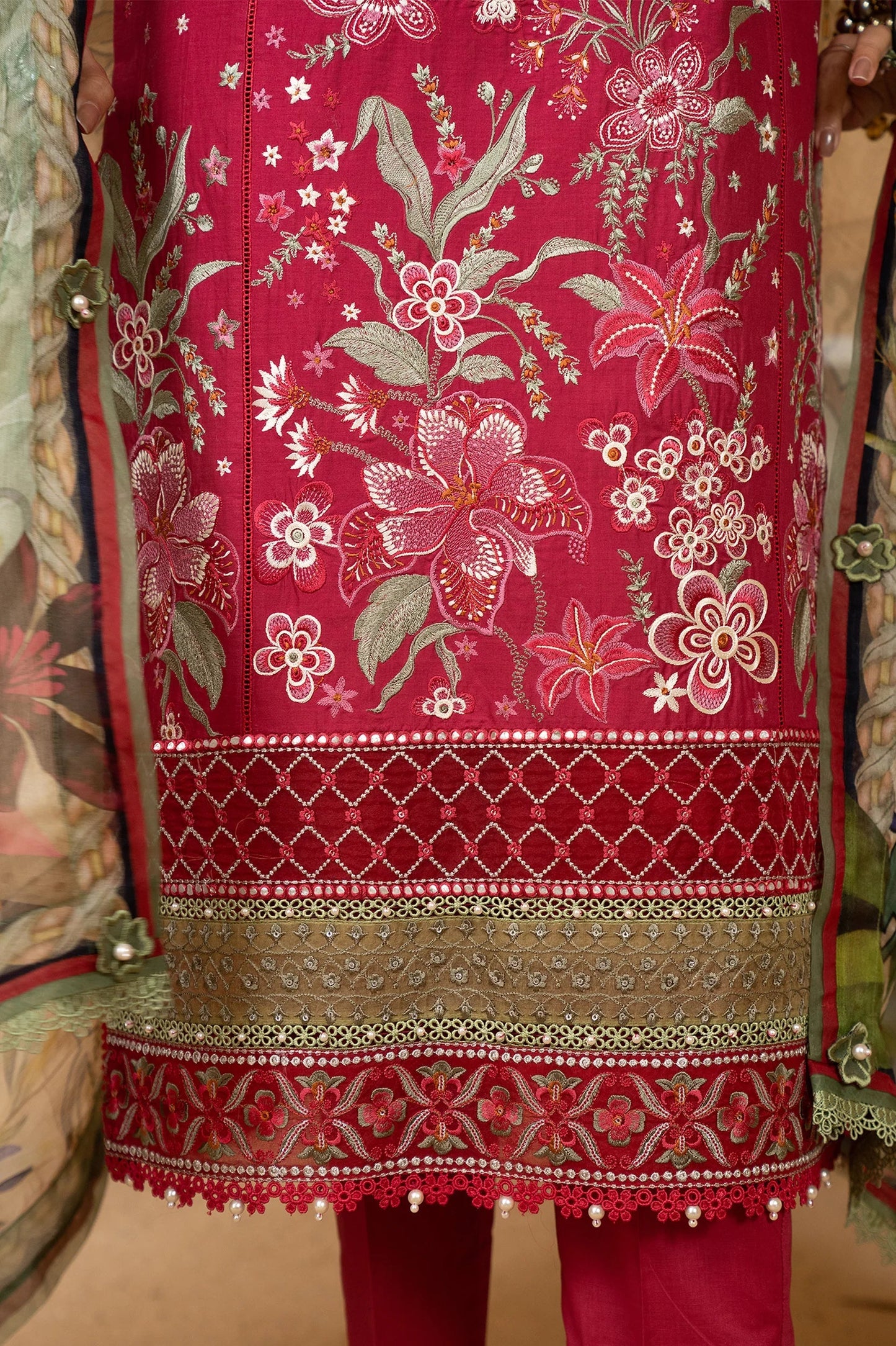 Hemstitch | Summer Luxury Lawn 24 | Scarlet Red - Ladies Clothes - Maria Faisal
