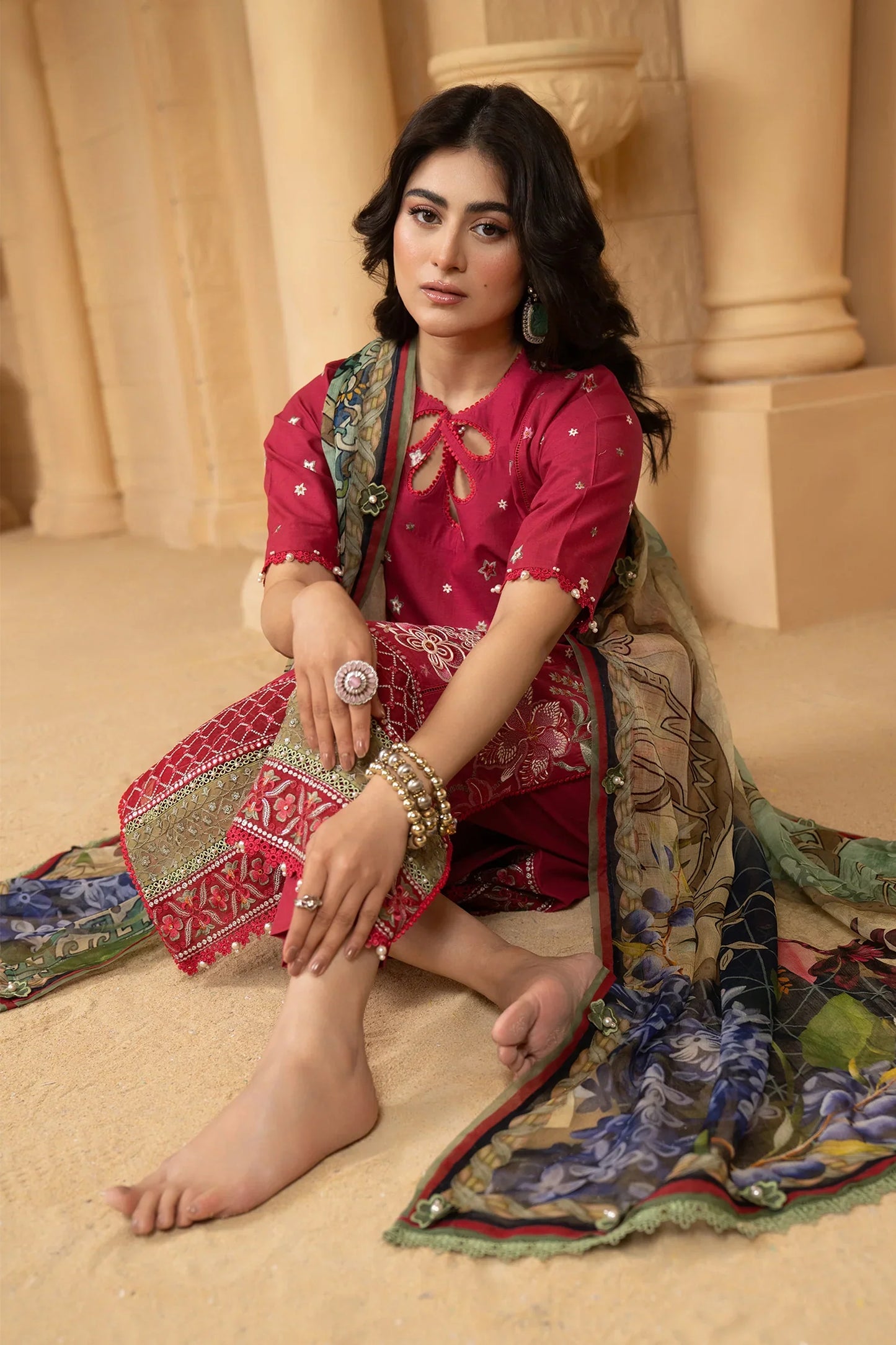 Hemstitch | Summer Luxury Lawn 24 | Scarlet Red - Ladies Clothes - Maria Faisal