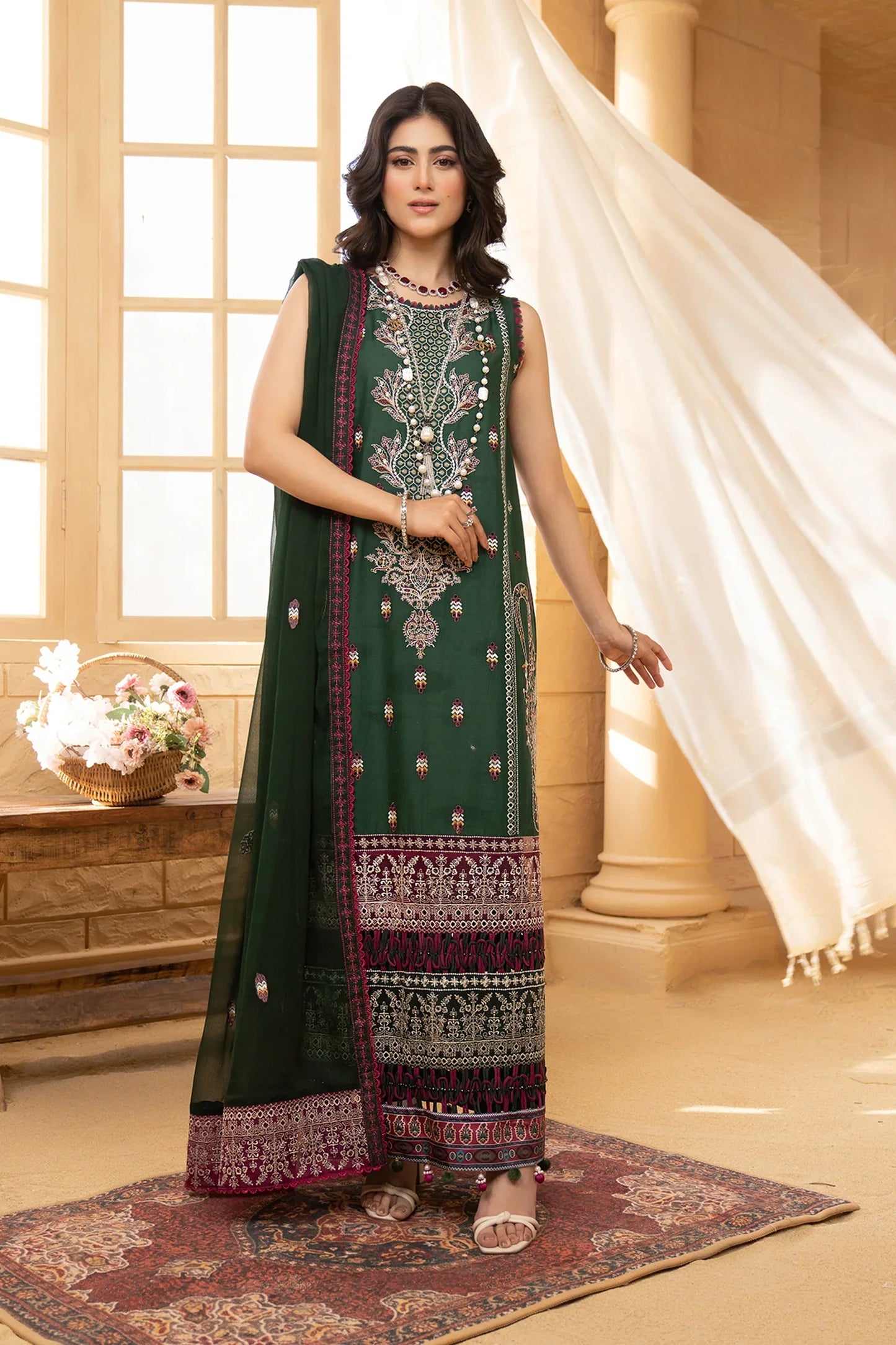 Hemstitch | Summer Luxury Lawn 24 | Bottle Green - Ladies Clothes - Maria Faisal