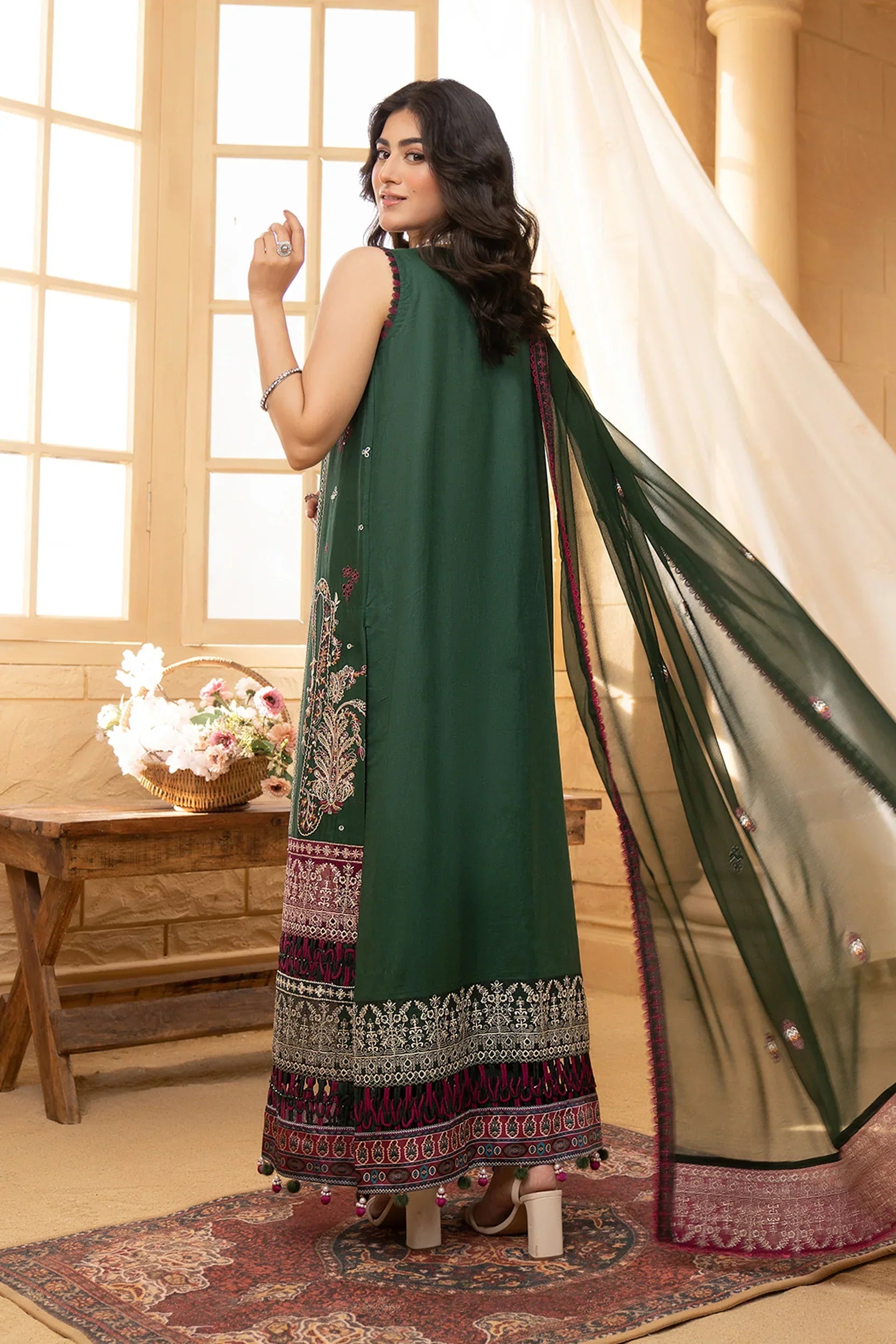 Hemstitch | Summer Luxury Lawn 24 | Bottle Green - Ladies Clothes - Maria Faisal
