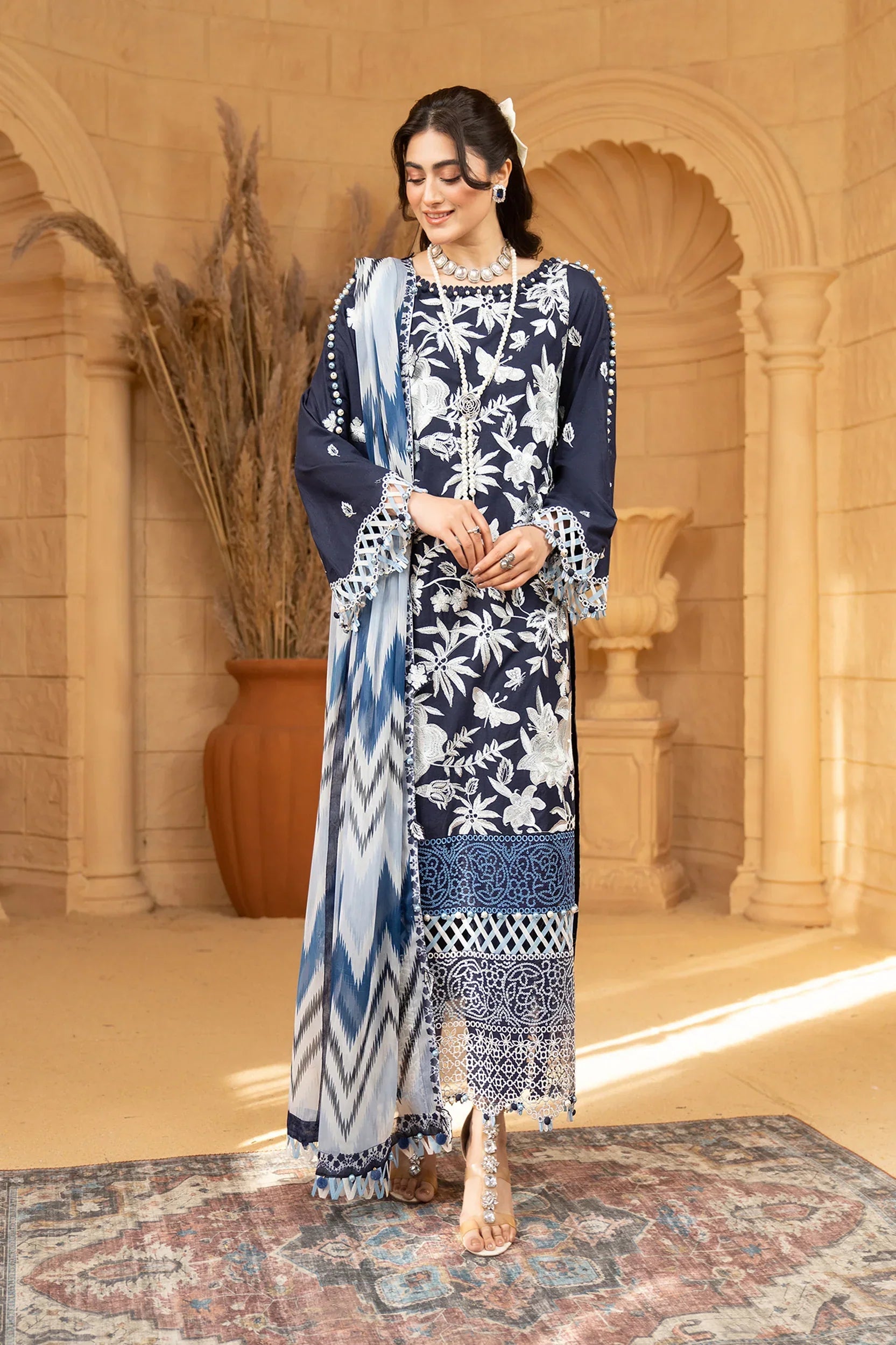 Hemstitch | Summer Luxury Lawn 24 | Ice Blue - Ladies Clothes - Maria Faisal