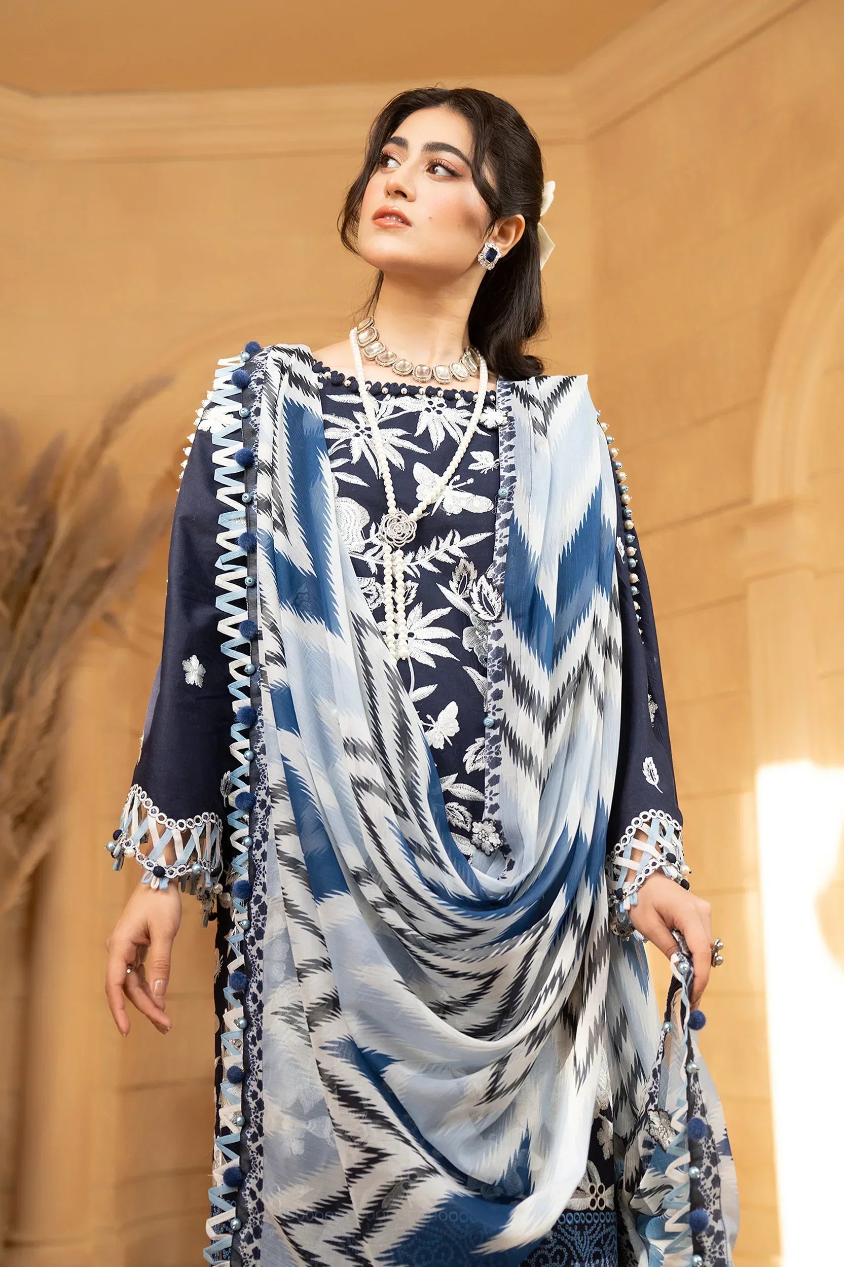 Hemstitch | Summer Luxury Lawn 24 | Ice Blue - Ladies Clothes - Maria Faisal