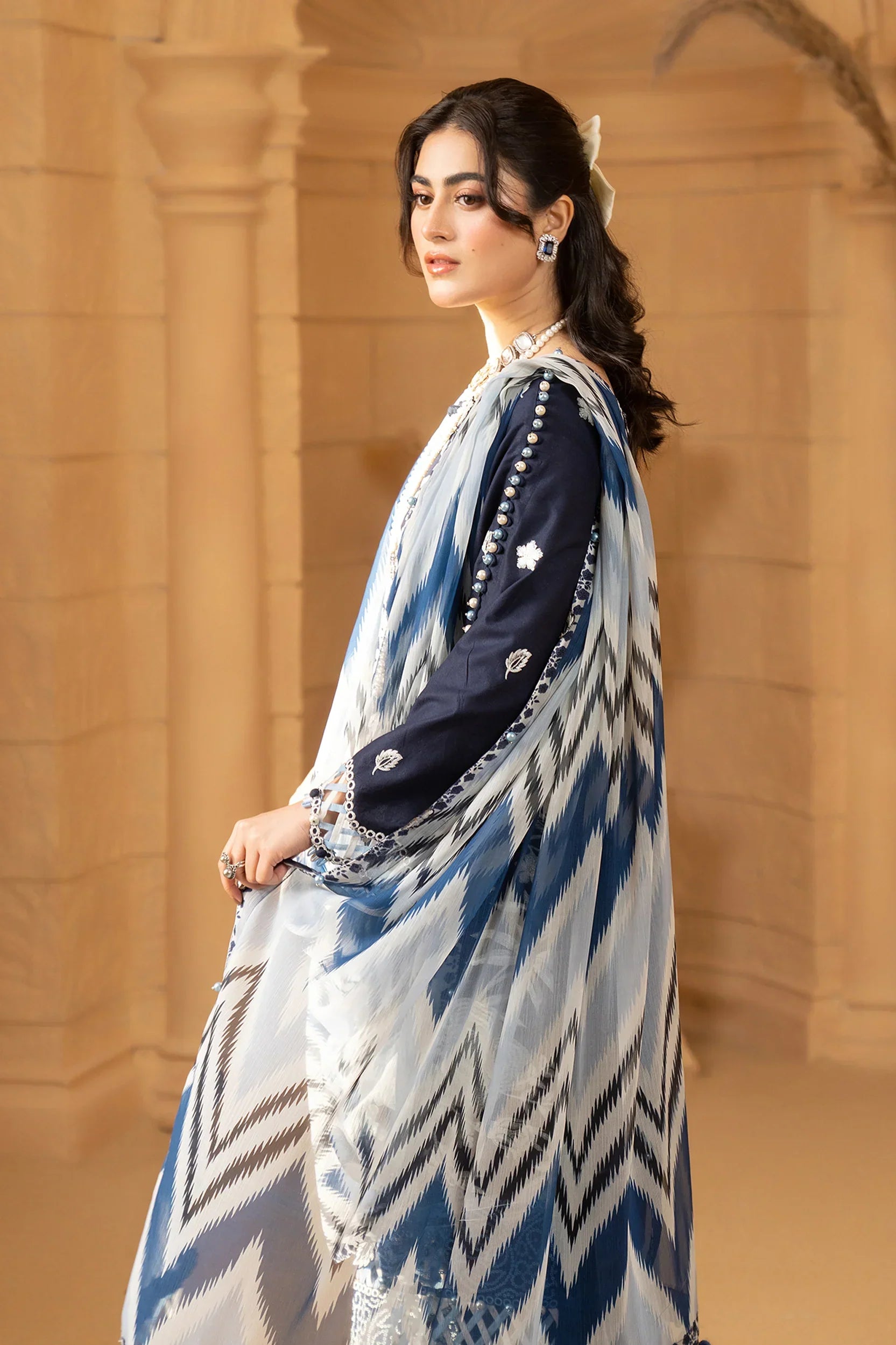 Hemstitch | Summer Luxury Lawn 24 | Ice Blue - Ladies Clothes - Maria Faisal