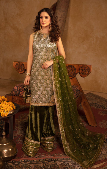 Maya | Raazi Velvet 24 | GULZAR - Designer Dress with Intricate embroidery and embellishments. Shop elegent wedding dress at Maria Faisal.