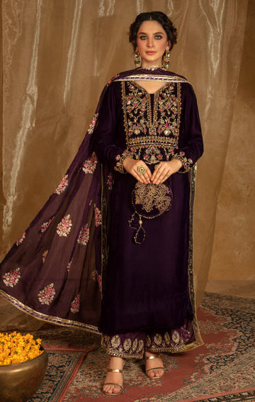 Maya | Raazi Velvet 24 | IBAARAT - Designer Dress with Intricate embroidery and embellishments. Shop elegent wedding dress at Maria Faisal.