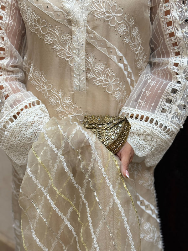 Layla Chatoor | Luxury Pret | Off-White Chikankari Set - Luxury Dress - available at Maria Faisal in UK and USA.