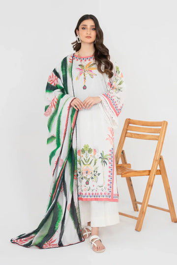 Ittehad | Printed Lawn 24 | IP3P05-3PS-OWH - Designer Dress with Intricate embroidery and embellishments. Shop elegent wedding dress at Maria Faisal.