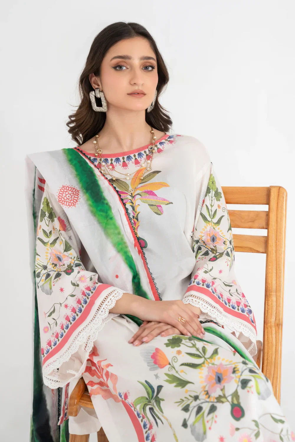 Ittehad | Printed Lawn 24 | IP3P05-3PS-OWH - Ladies Clothes