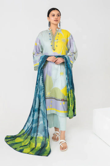 Ittehad | Printed Lawn 24 | IP3P07-3PS-LGR - Designer Dress with Intricate embroidery and embellishments. Shop elegent wedding dress at Maria Faisal.