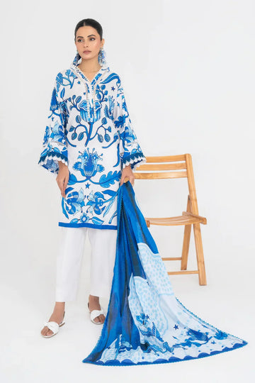 Ittehad | Printed Lawn 24 | IP3P10-3PS-BLU - Designer Dress with Intricate embroidery and embellishments. Shop elegent wedding dress at Maria Faisal.