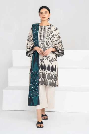 Ittehad | Printed Lawn 24 | IP3P02-3PS-BGE - Designer Dress with Intricate embroidery and embellishments. Shop elegent wedding dress at Maria Faisal.