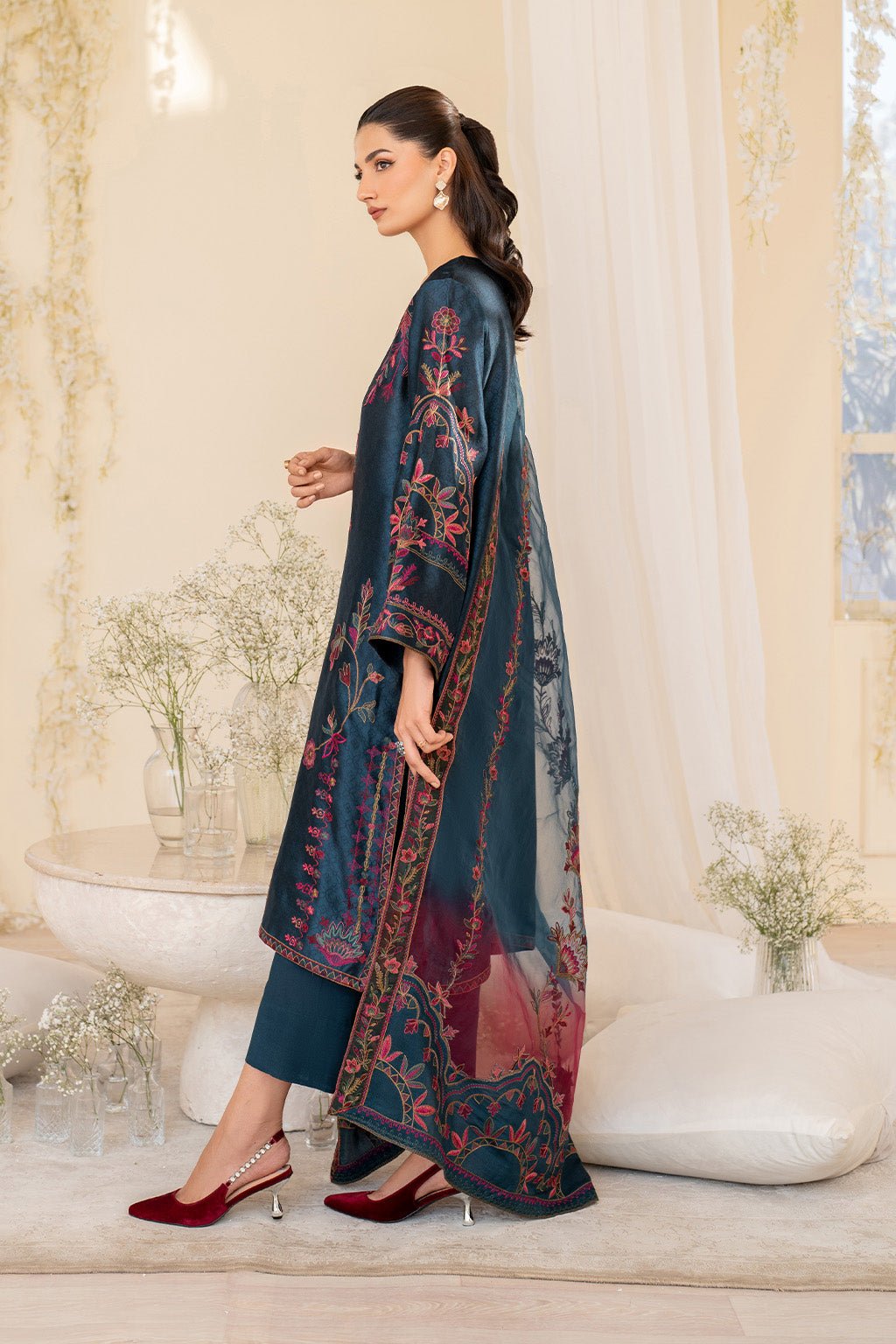 Iznik | Festive Formal | UE - 379 Embroidered Pure silk - is Deep Teal dress from Iznik - Ladies Clothes - Maria Faisal