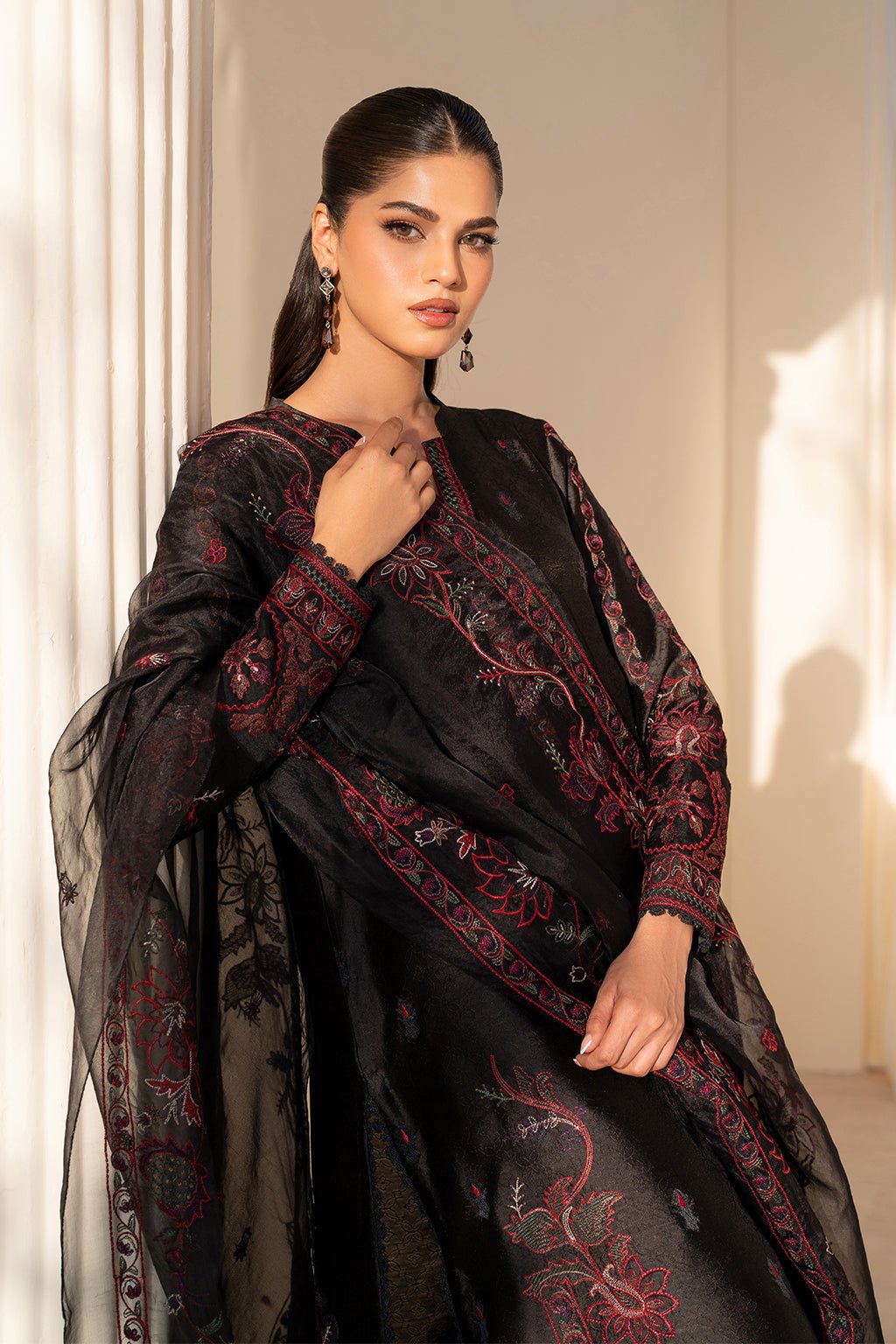 Iznik | Festive Formal | UE - 434 Embroidered Pure silk - is Black dress from Iznik - Ladies Clothes - Maria Faisal
