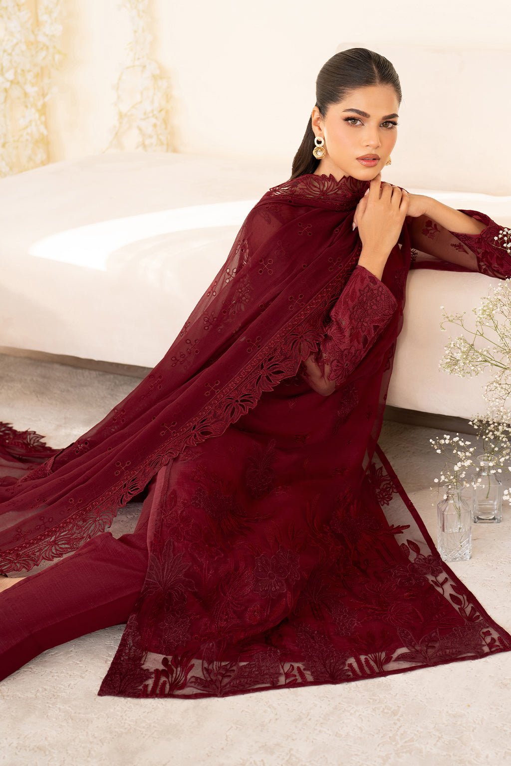 Iznik | Festive Formal | UE - 438 Embroidered Pure Organza - is Maroon dress from Iznik - Ladies Clothes - Maria Faisal