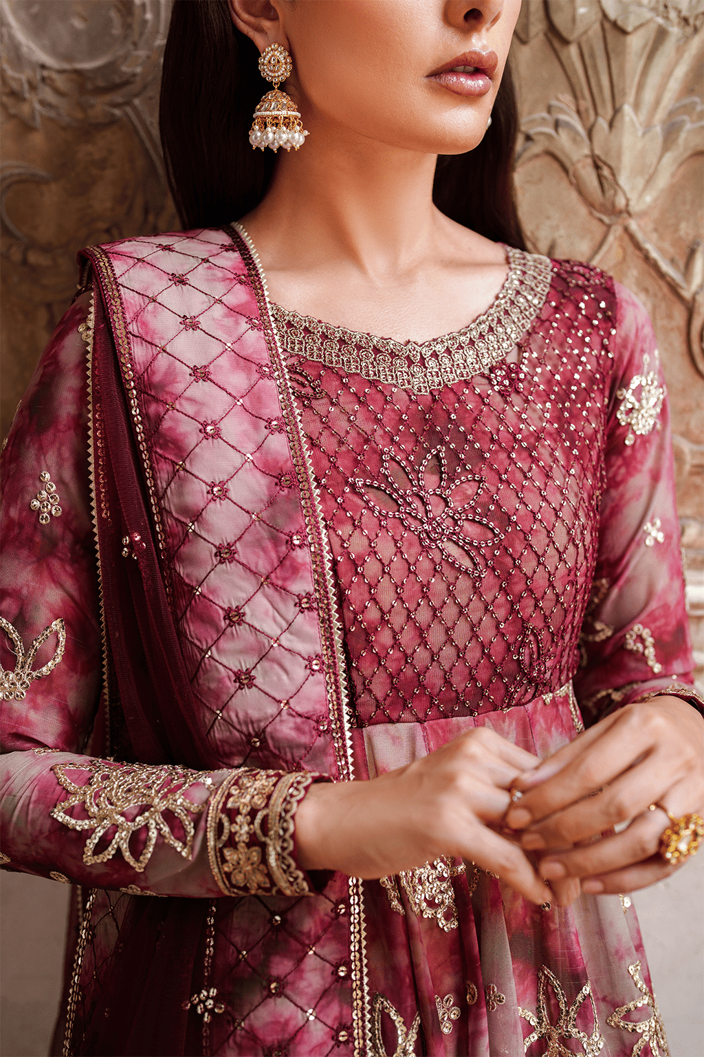 Iznik | Festive Formal | UE - 533 Printed Chiffon - is Maroon dress from Iznik - Ladies Clothes - Maria Faisal