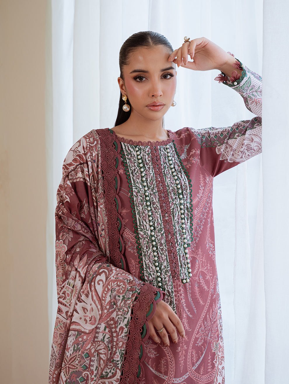Jade | Cambric 25 | URBANE CAMBRIC PRINTS 2025 C - is Maroon dress from Jade - Ladies Clothes - Maria Faisal