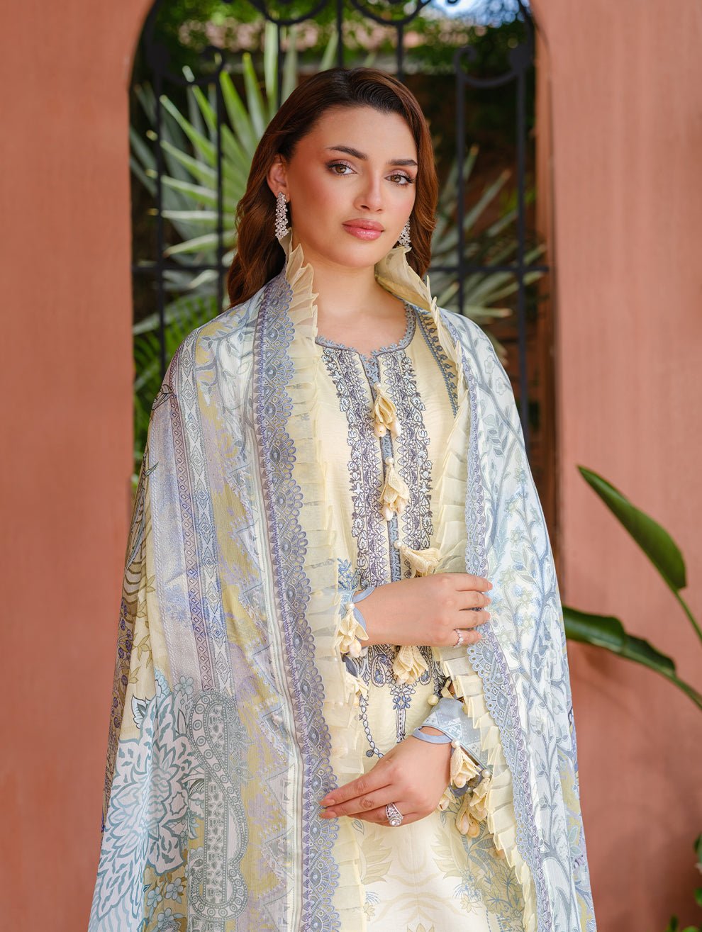 Jade | Cambric 25 | URBANE EMBROIDERED CAMBRIC 25 T - is Pale Yellow dress from Jade - Ladies Clothes - Maria Faisal
