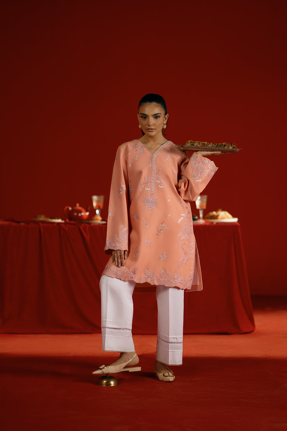 Saira Rizwan | Joolie Co ords | JOOLIE PEACH - JBP25-05 - - Maria Faisal