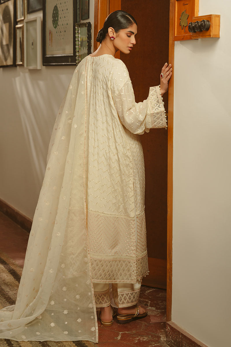 Cross Stitch | SS-25 RTS TO RTW EMB Chiffon ENG EDIT-1 | GENTEL GLAZE - Luxury Dress - available at Maria Faisal in UK and USA.