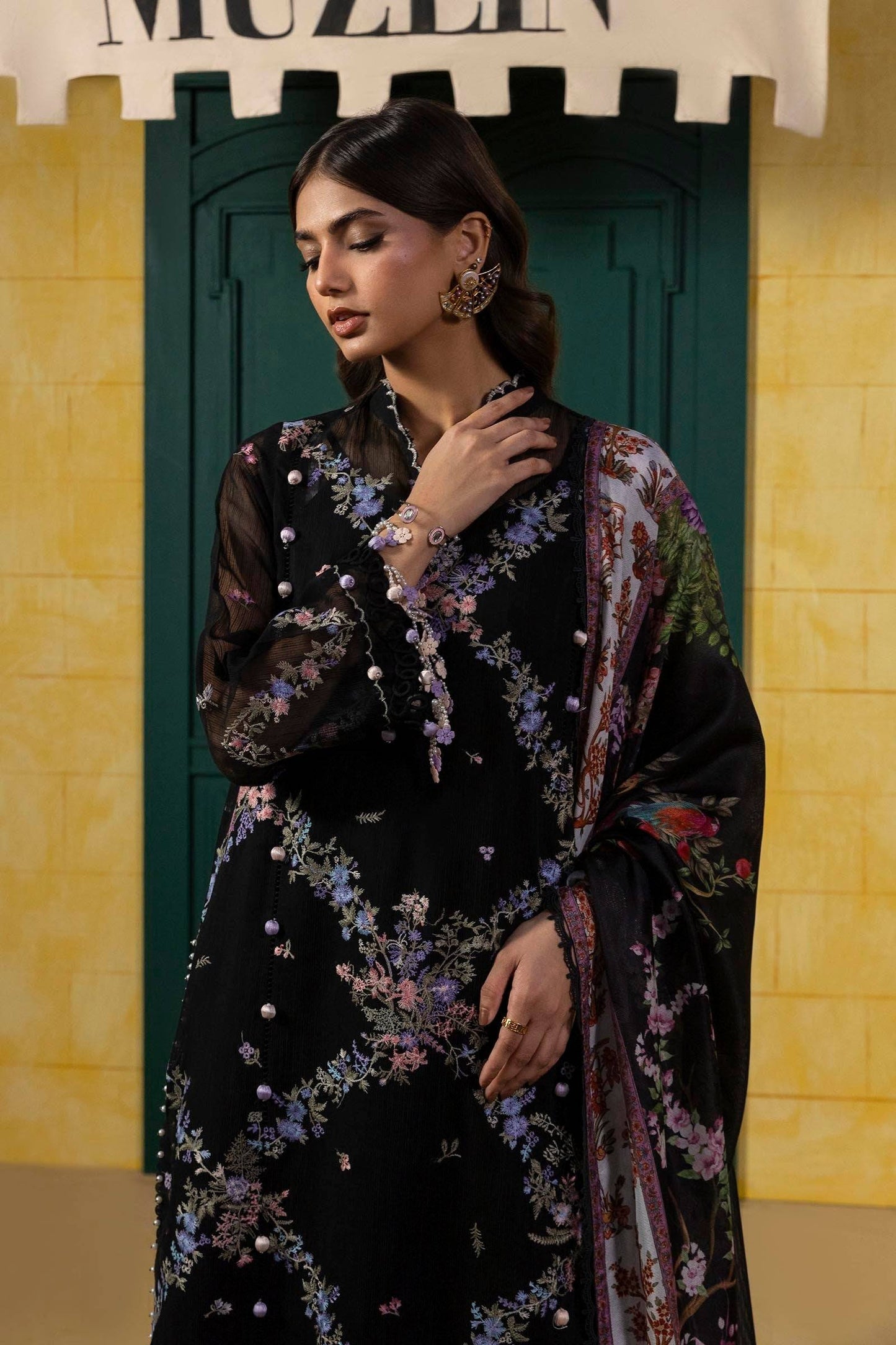 Sana Safinaz | Muzlin Spring 25 | M251-002B-3CV by Maria Faisal - Registered Vendor of : Sana Safinaz - type : Ladies Clothes - 100% original wedding dresses