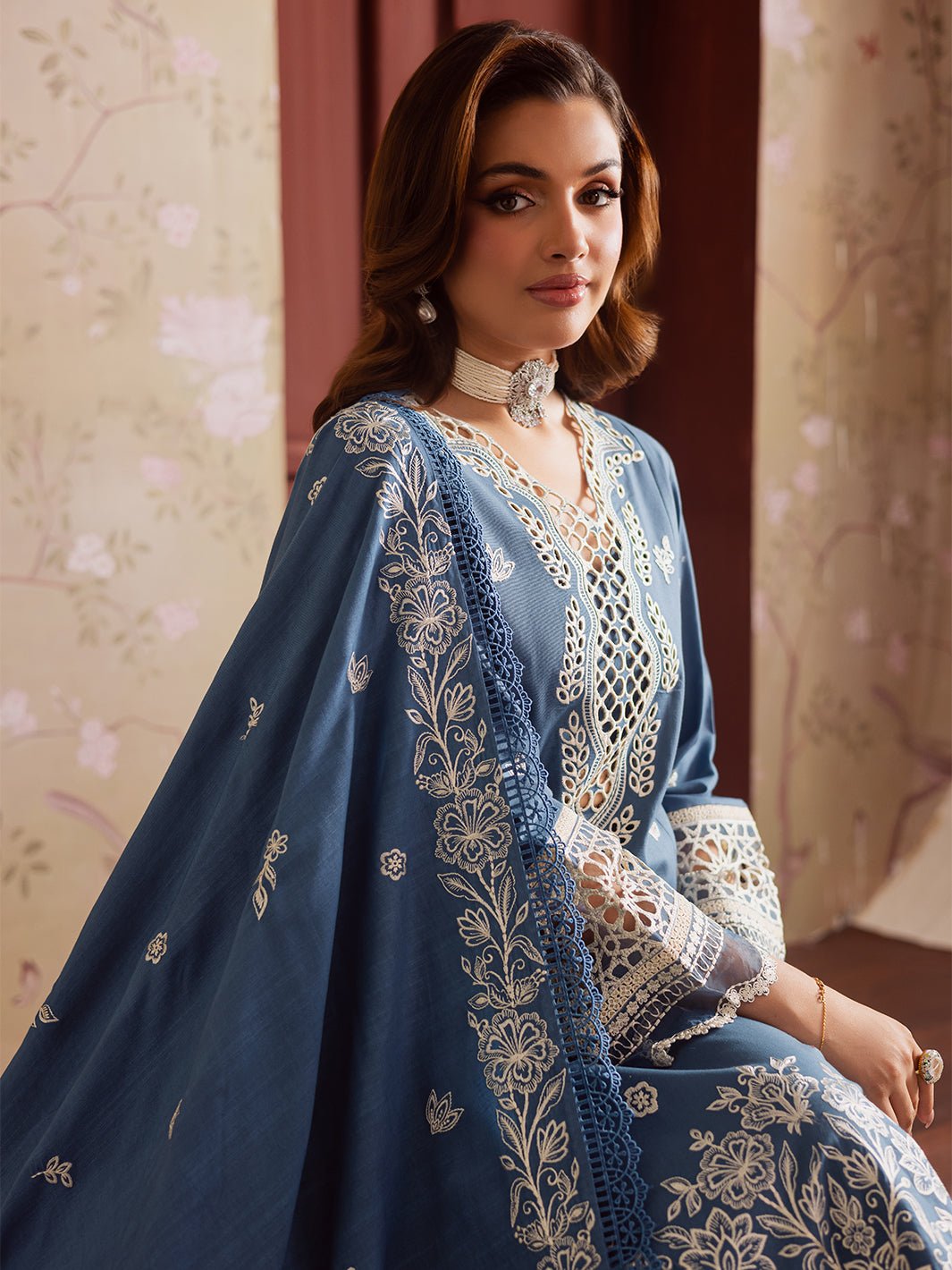 Mahnur | Nova Khaddar 25 | NK - 07 - is Denim Blue dress from Mahnur - Ladies Clothes - Maria Faisal