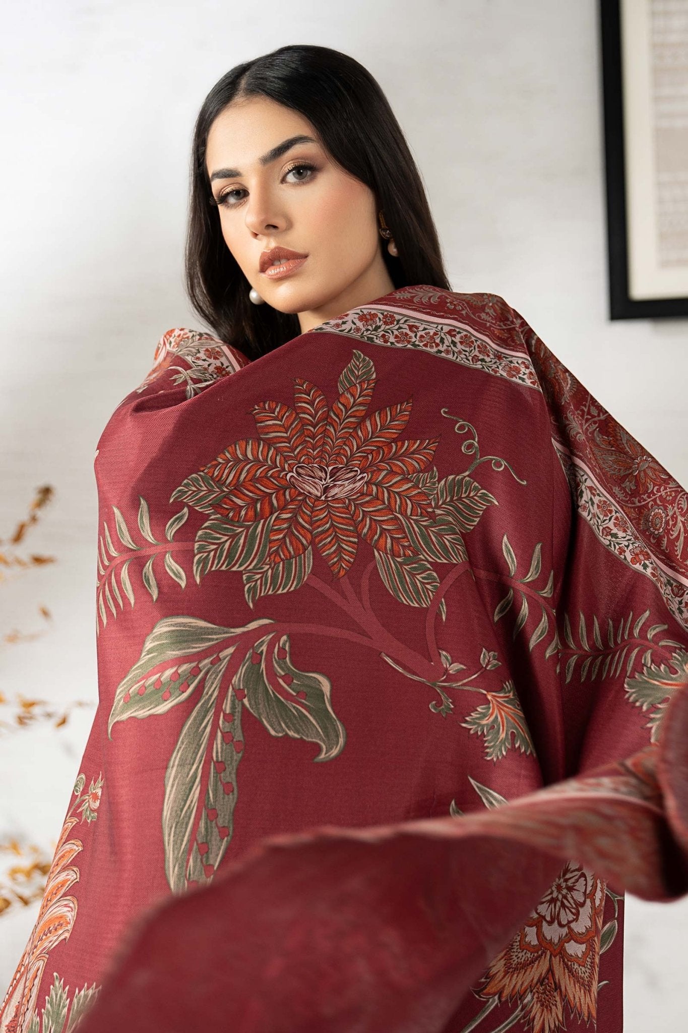 Maria B | Pre fall Dresses | DW - W25 - 06 M - is Maroon dress from Maria B - Ladies Clothes - Maria Faisal