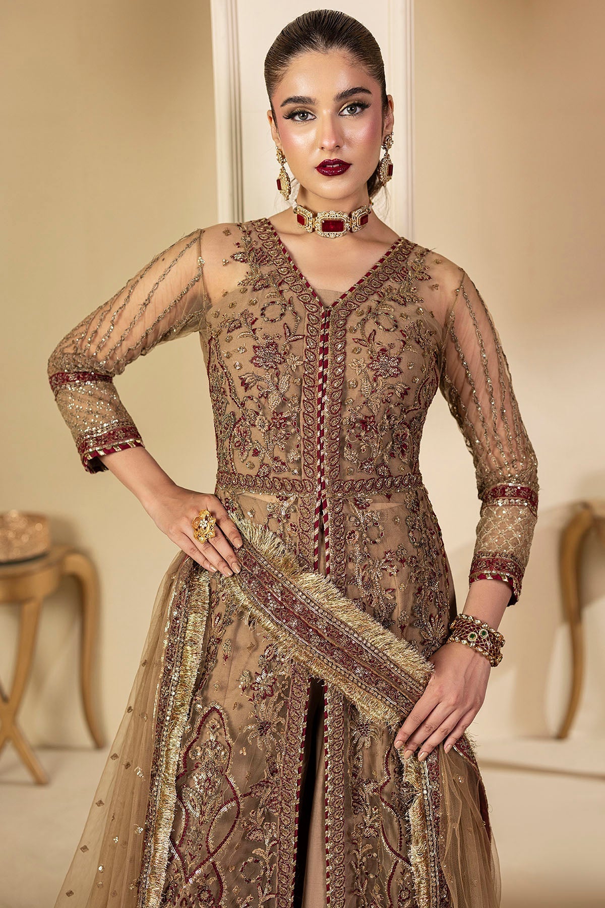 Motifz | Luxury Formal | 5132 - MYLAH - is Gold dress from Motifz - Ladies Clothes - Maria Faisal