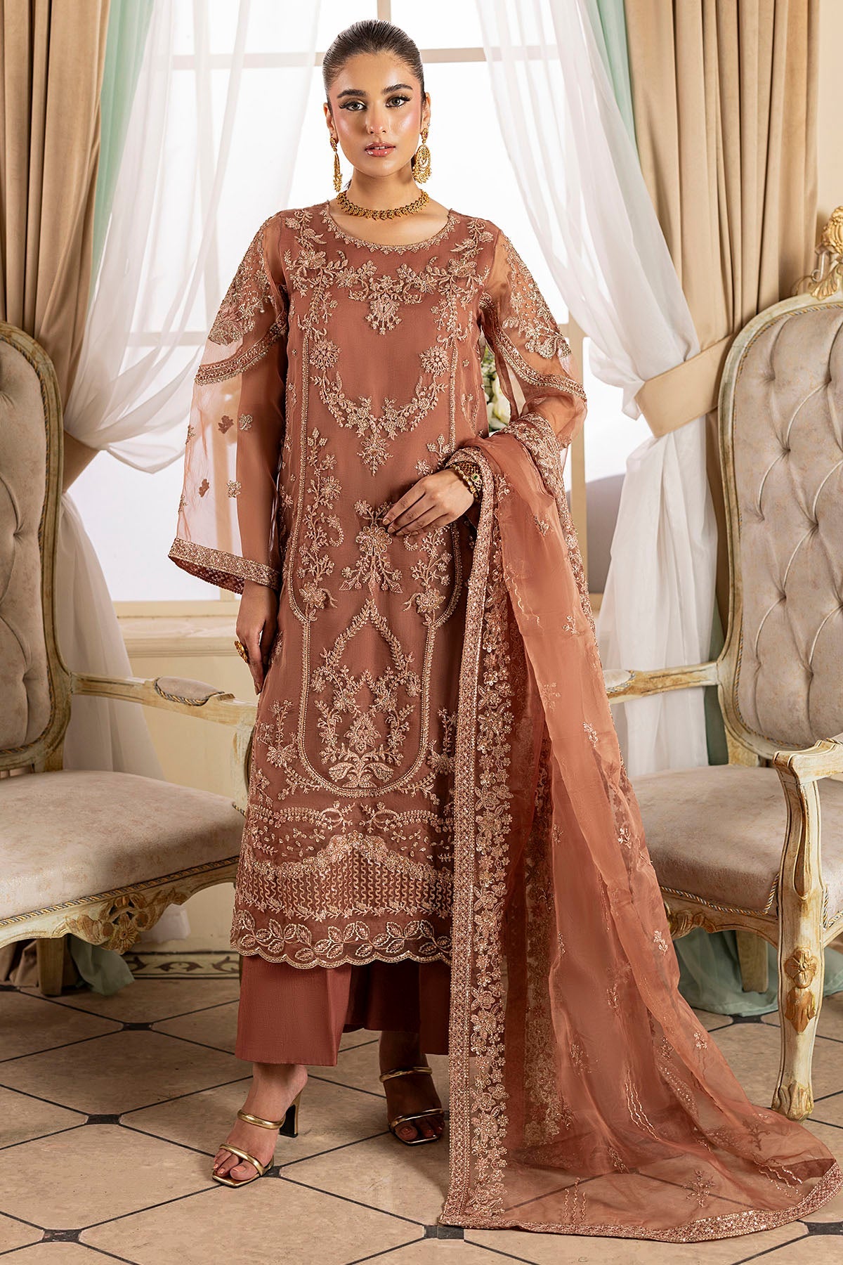 Motifz | Luxury Formal | 5136 - JOURNEE - is Peach dress from Motifz - Ladies Clothes - Maria Faisal