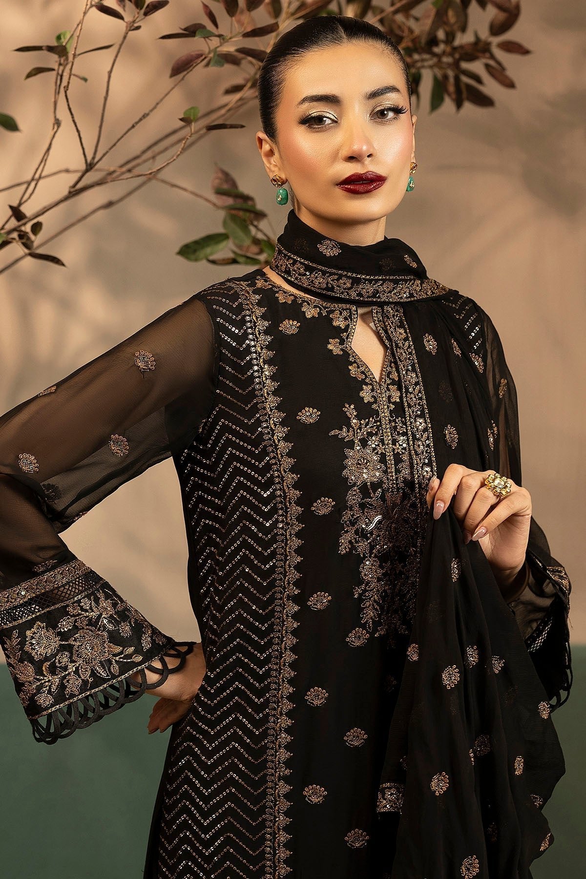 Motifz | Luxury Formal | 5579 - VIOLA - is Dark Brown dress from Motifz - Ladies Clothes - Maria Faisal