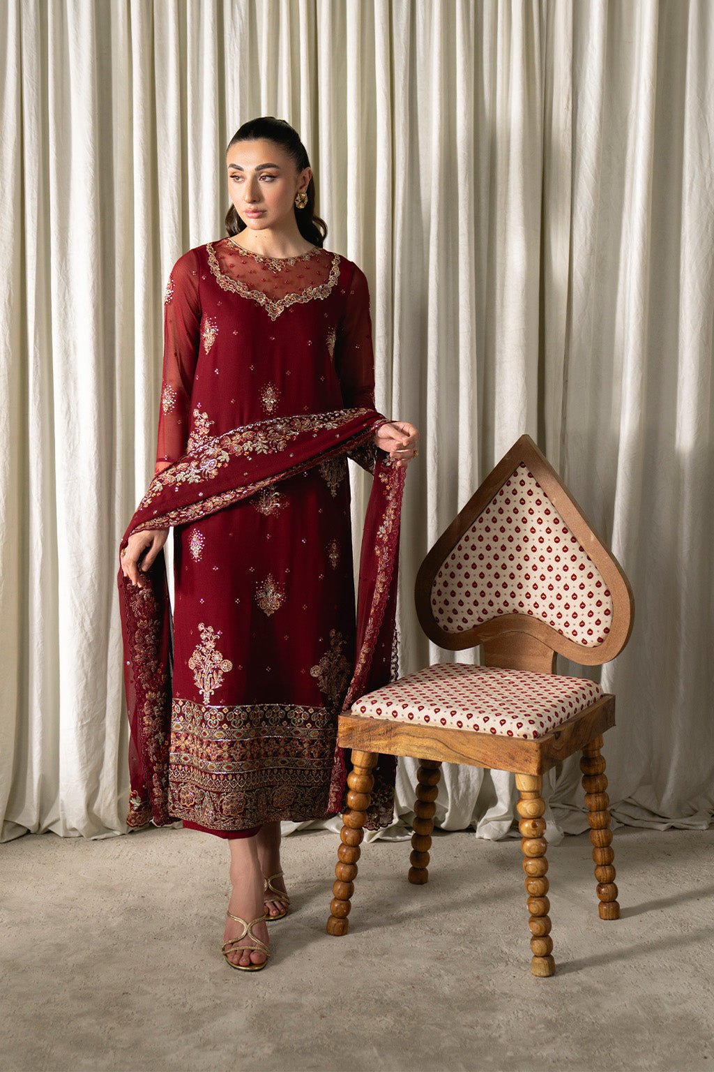 Neeshay | Ready to Wear Chiffon | RTW - CHFN - 05 Red - is Red dress from Neeshay - Ladies Clothes - Maria Faisal