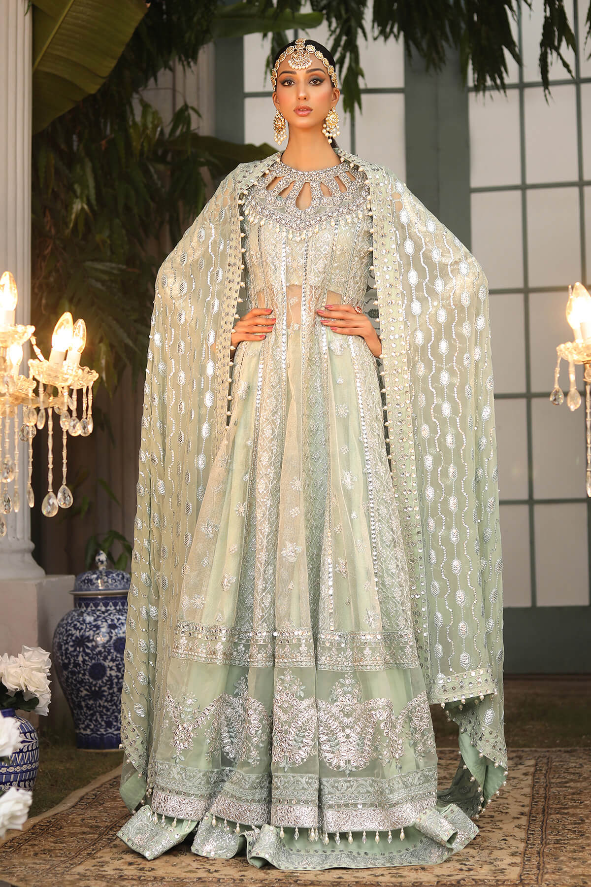 Raeesa Premium | Wajadan Wedding Formals | WD-2 Pea Green - Designer Dress with Intricate embroidery and embellishments. Shop elegent wedding dress at Maria Faisal.